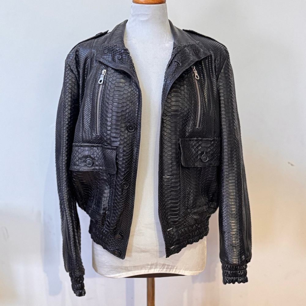 Black Snakeskin Leather Jacket - Picture 2 of 10